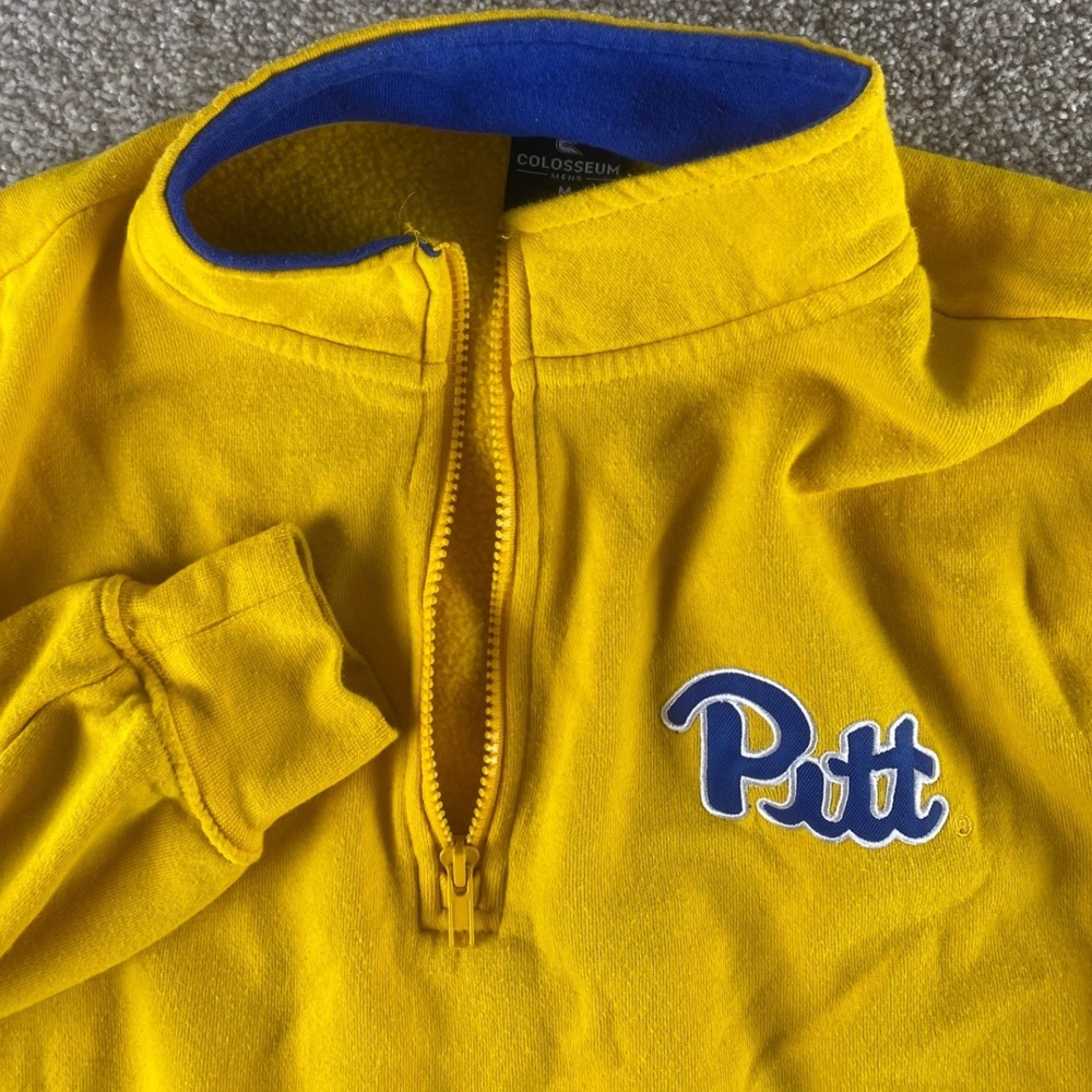 Colosseum Mens M Pittsburgh Panthers Quarter Zip Sweatshirt Yellow Fleece Warm